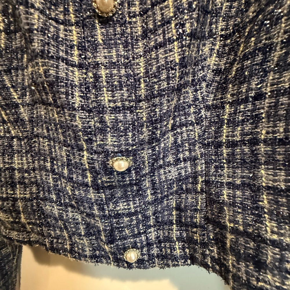 Lulus Blue Tweed Cropped Jacket Button Front Long… - image 5